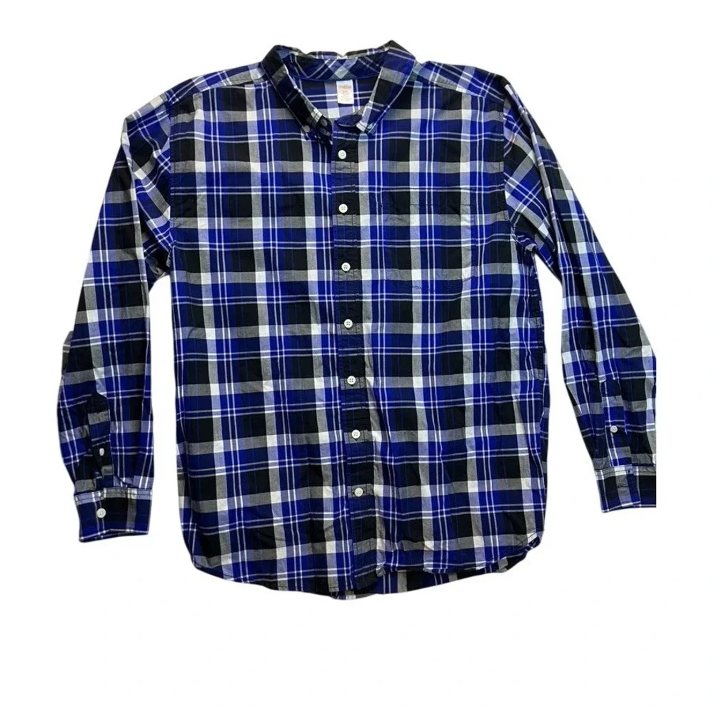 Gymboree Boys Plaid Button Down Shirt Long Sleeve Blue Black White Size XXL Kids
